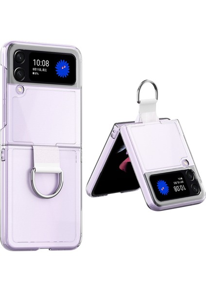 Samsung Galaxy Z Flip4 Için 5g Çizgiye Karşı Çizelge Anti Anti Telefon Kılıfı, Ring Tutucu ile Clear Pvc+Pc+Metal Cep Telefonu Geri Kapak (Yurt Dışından)