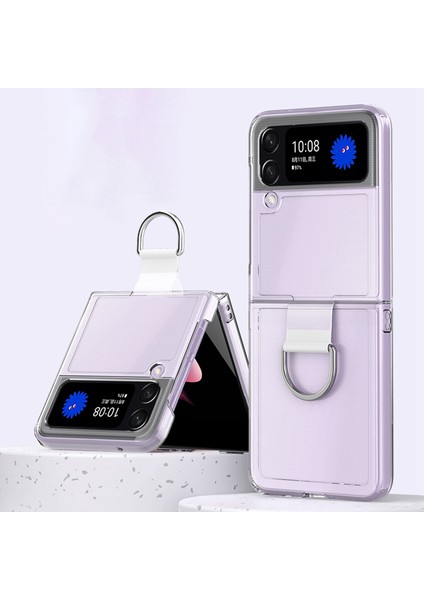 Samsung Galaxy Z Flip4 Için 5g Çizgiye Karşı Çizelge Anti Anti Telefon Kılıfı, Ring Tutucu ile Clear Pvc+Pc+Metal Cep Telefonu Geri Kapak (Yurt Dışından)