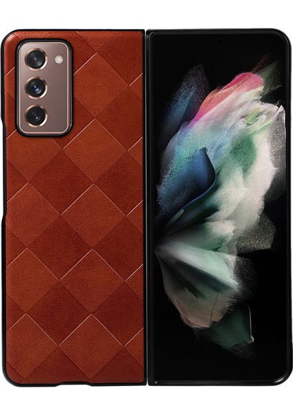 Samsung Galaxy Z Fold2 5g Pc+Tpu Hibrid Telefon Kılıfı Izgara Dokusu Pu Deri Telefon Aksesuar-Brown (Yurt Dışından)