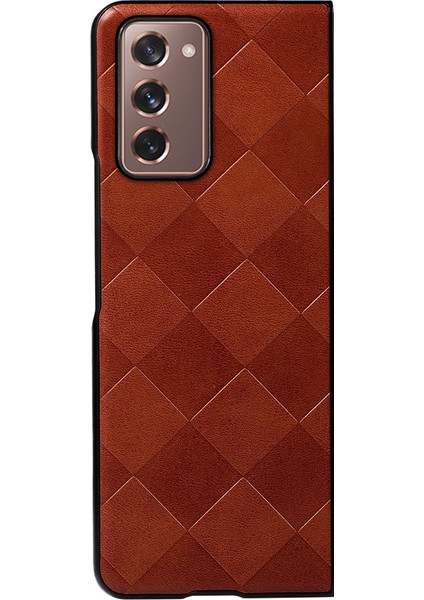 Samsung Galaxy Z Fold2 5g Pc+Tpu Hibrid Telefon Kılıfı Izgara Dokusu Pu Deri Telefon Aksesuar-Brown (Yurt Dışından)