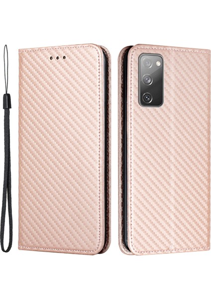 Cüzdan Tasarım Karbon Fiber Doku Stand Samsung Galaxy S20 Fe 2022/S20 Fe 4G/S20 Lite-Rose Altın (Yurt Dışından)