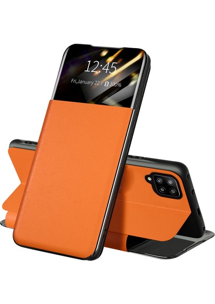 Samsung Galaxy A42 5g Tam Koruma Stand Stand Yuvası Telefon Kılıfı Pus Deri Koruyucu Ile Pencere-Orange (Yurt Dışından)