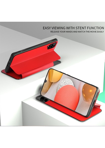 Samsung Galaxy A42 5g Tam Koruma Stand Stand Yuvası Telefon Kılıfı Pus Deri Koruyucu Ile Pencere-Orange (Yurt Dışından)
