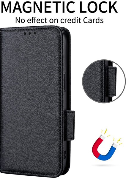 Litchi Doku Pu Deri Folio Flip Cüzdan Kasası Tam Vücut Koruyucu Stand Samsung Galaxy A02-BLACK Için (Yurt Dışından)