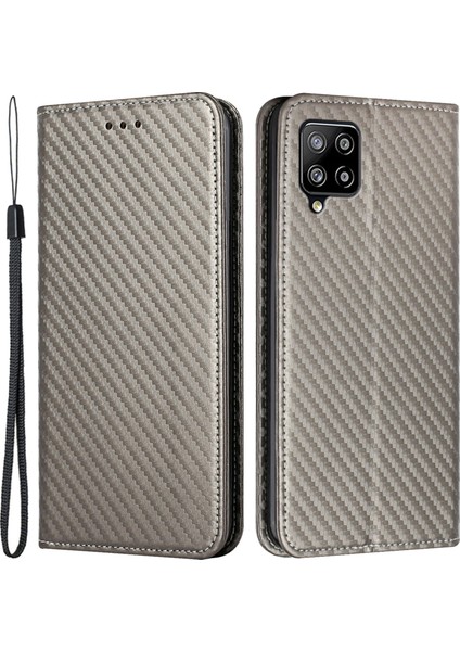 Telefon Kaplama El Kayışı Tasarımı Karbon Fiber Doku Stand Cüzdan Tasarımı Samsung Galaxy A42 5g-Gre (Yurt Dışından)