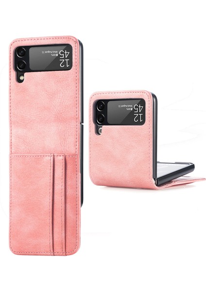 Samsung Galaxy Z Flip4 Için 5g Taşınabilir Cüzdan Telefon Kılıfı Pu Deri Kaplamalı Sert Pc Kapağı Katlanır Telefon Kabuk-Pink (Yurt Dışından)