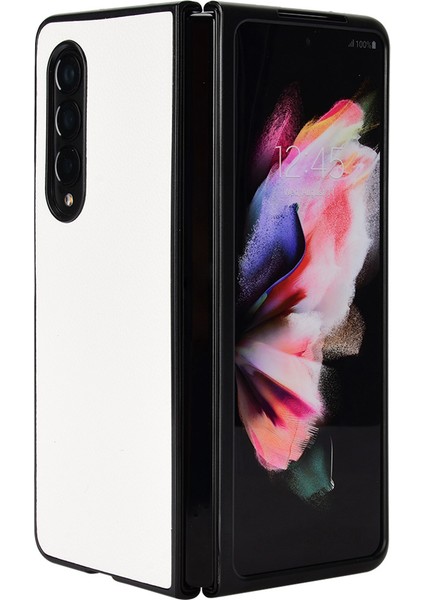 Samsung Galaxy Z Fold3 Için 5g Damla Geçirmez Litchi Doku Pu Deri Kaplamalı Pc Kılıfı Iyi Koruma Koruma Çekmeye Dayanıklı Cep Telefonu Kapak-Beyaz (Yurt Dışından)
