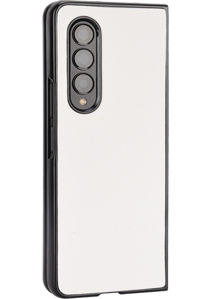 Samsung Galaxy Z Fold3 Için 5g Damla Geçirmez Litchi Doku Pu Deri Kaplamalı Pc Kılıfı Iyi Koruma Koruma Çekmeye Dayanıklı Cep Telefonu Kapak-Beyaz (Yurt Dışından)