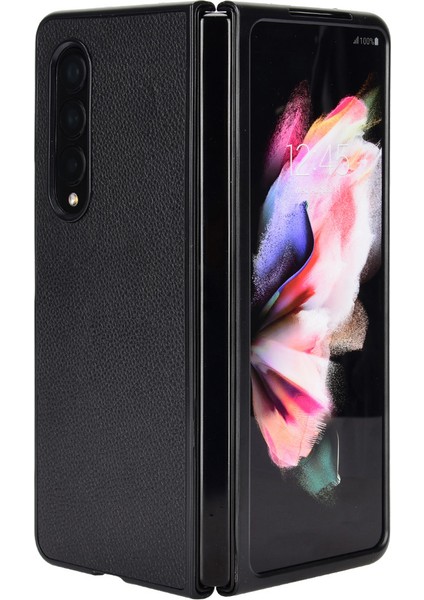 Samsung Galaxy Z Fold3 Için 5g Damla Geçirmez Litchi Doku Pu Deri Kaplamalı Pc Kılıfı Iyi Koruma Koruma Koruma Dayanıklı Cep Telefonu Kapak Black (Yurt Dışından)