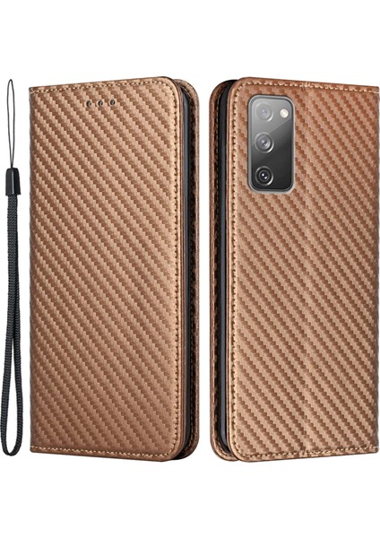 Cüzdan Tasarım Karbon Fiber Doku Stand Samsung Galaxy S20 Fe 2022/S20 Fe 4G/S20 Lite-Brown (Yurt Dışından)