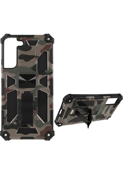 Askeri Sınıf Zırh Hibrid Pc+Tpu Samsung Galaxy S22+5G-ARMY Green Için Kickstand ile Şok Geçirmez Kamuflaj Kapağı (Yurt Dışından)