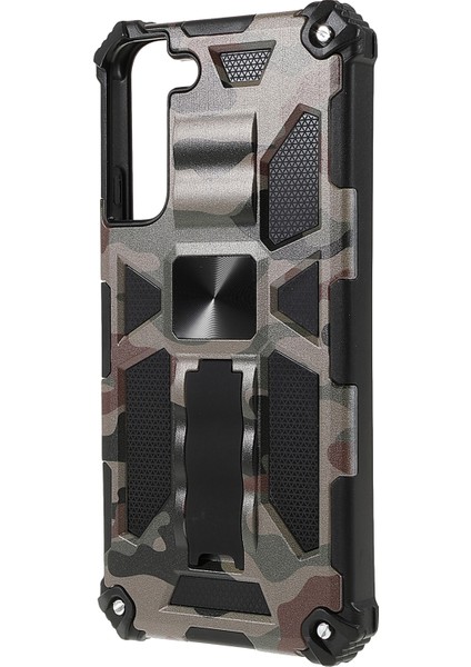 Askeri Sınıf Zırh Hibrid Pc+Tpu Samsung Galaxy S22+5G-ARMY Green Için Kickstand ile Şok Geçirmez Kamuflaj Kapağı (Yurt Dışından)