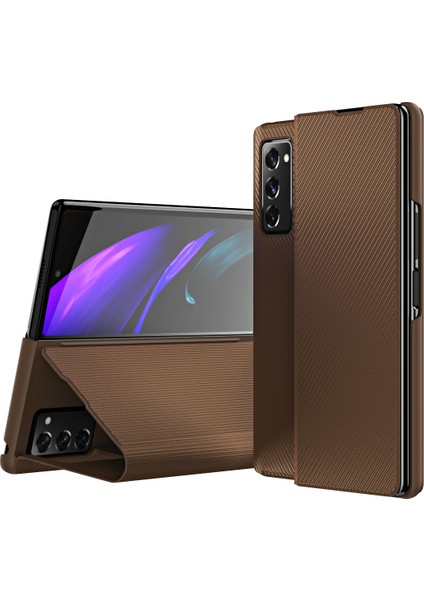 Samsung Galaxy Z Fold2 5g-Brown Için Kevlar Karbon Fiber Doku ile Pu Deri Kaplamalı Pc Kılıfı (Yurt Dışından)