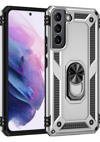Zor Anti-Çizik Telefon Kabuğu Yüzük Tutucu Kickstand Tasarımı Pc+Tpu+Metal Hibrid Telefon Kapağı Samsung Galaxy S22+5G-SILVER (Yurt Dışından) fiyatları