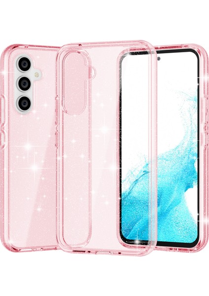 Samsung Galaxy A54 Için 5g Glittery Powder Bling Telefon Kılıfı Sabit Pc Yumuşak Tpu Bırak Koruma Anti-Fall Kapak Pembe (Yurt Dışından)