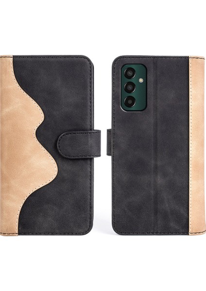 Samsung Galaxy M13 Için 4g Renkli Ekleme Pu Deri Stand Kılıfı Folio Flip Telefon Cüzdan Kapak Black (Yurt Dışından)