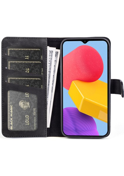 Samsung Galaxy M13 Için 4g Renkli Ekleme Pu Deri Stand Kılıfı Folio Flip Telefon Cüzdan Kapak Black (Yurt Dışından)