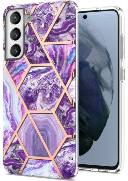Anti-Çizelge 2.0mm Mermer Desen Imd Elektrokaplatma Samsung Galaxy S21 Fe 5g-Dark Mor Için Yumuşak Tpu Telefon Kapağı (Yurt Dışından)