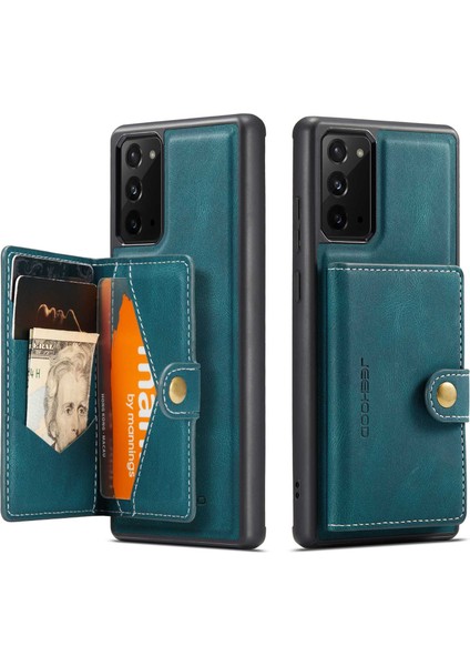 Samsung Galaxy NOTE20 4G/NOTE20 Için 5g Çıkarılabilir Deri Kaplamalı Tpu Kasa Kickstand Cüzdan Telefon Koruyucu Kapak Yeşil (Yurt Dışından)