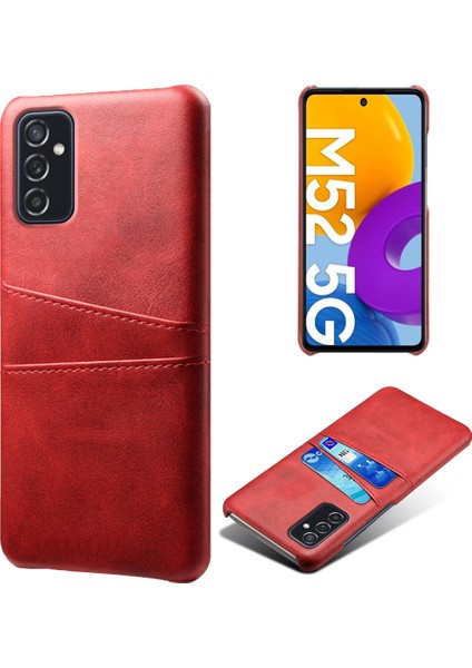 Samsung Galaxy M52 5g-Red Için Çift Kart Yuvaları ile Premium Pu Deri+Pc Anti-Çizgiye Karşı Sert Kase (Yurt Dışından)