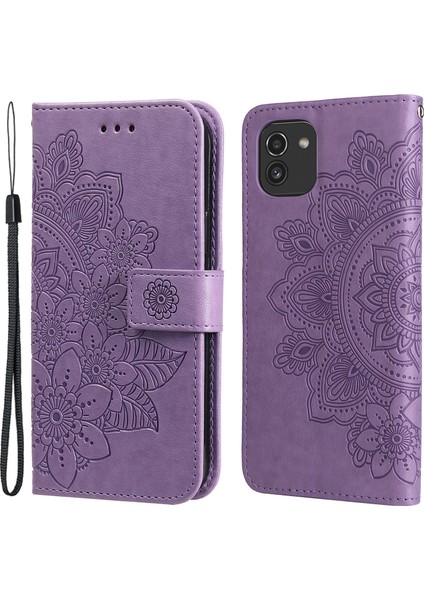 Samsung Galaxy A03 Için (166.5 x 75.98 x 9.14MM) Dalgalı Koruma Koruması Çiçek Çift Seçmeli Manyetik Toka Pu Deri Deri Stand Cüzdan Telefon Kılıfı El Strap-Morple ile (Yurt Dışından)