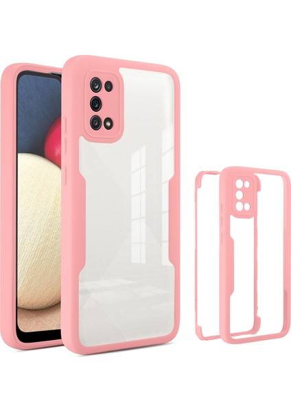 360 Derece Her Şey Dahil Telefon Kılıfı Pet Ekran Koruyucusu+Akrilik Arka Panel+Samsung Galaxy A02S (166.5X75.9X9.2MM) Için Tpu Çerçeve Kapağı -Pink (Yurt Dışından)