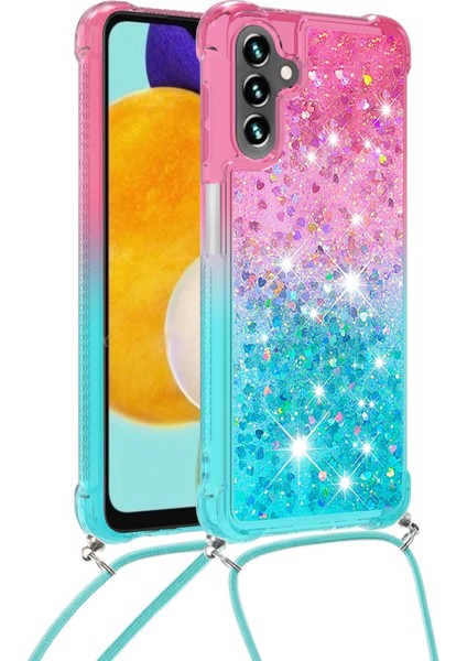 Samsung Galaxy A13 5G/A04S 4g (164.7 x 76.7 x 9.1 MM)/A04S 4g (164.7 x 76.7 x 9.1 Mm) Gradyan Akan Sıvı Hızlı Kan ve Akan Şelale Tpu Telefon Kasası Kordon-Pink/gök Mavisi ile (Yurt Dışından)