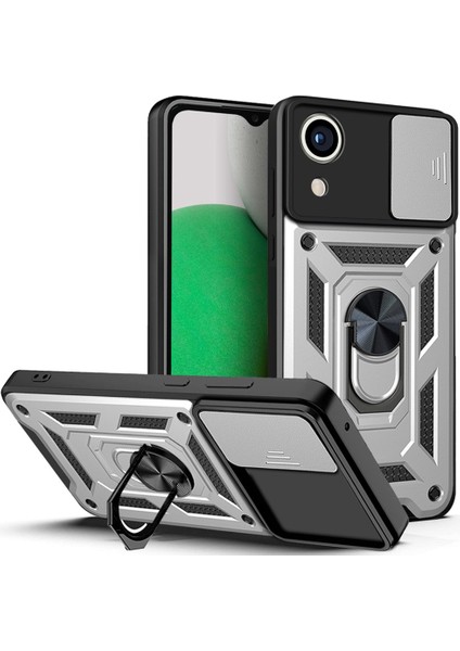 Samsung Galaxy A03 Çekirdek Pc+Tpu Anti-Çizelge Zırh Anti-Çizelge Telefon Kapak Halkası Kickstand Koruyucu Kılıf Kamera Slide Slide Cover Silver (Yurt Dışından)