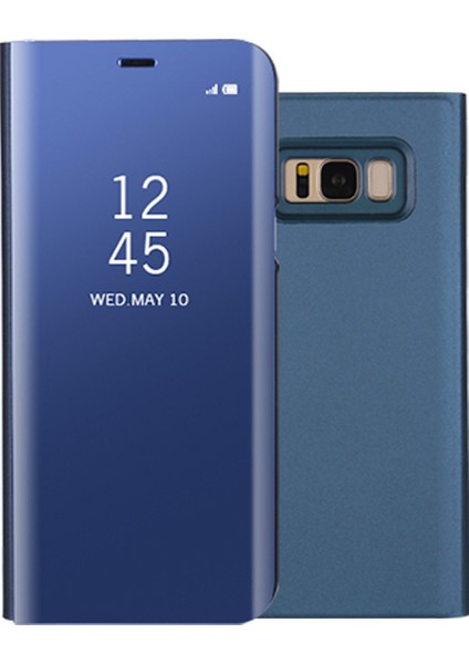 Samsung Galaxy S8 Için Plus G955 Kaplamalı Ayna Yüzey Görünümü Deri Stand Mobil Kılıf Akıllı Cep Telefonu Aksoru Mavisi (Yurt Dışından)