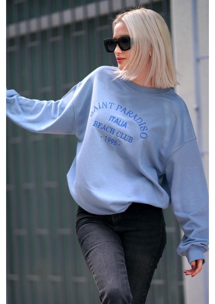 Mavi Bisiklet Yaka Baskılı Sweatshirt MG1924