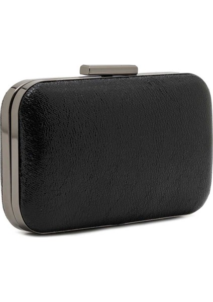 Siyah Renk Kristal Mat Deri Desenli Oval Metal Gümüş Kasalı Zincirli Kadın Abiye Çanta modelleri