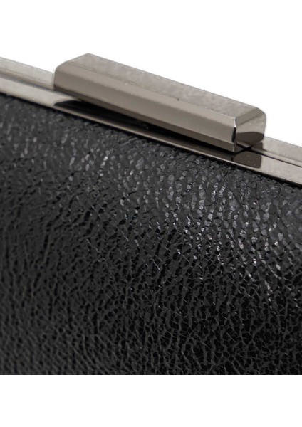 Siyah Renk Kristal Mat Deri Desenli Oval Metal Gümüş Kasalı Zincirli Kadın Abiye Çanta indirimleri