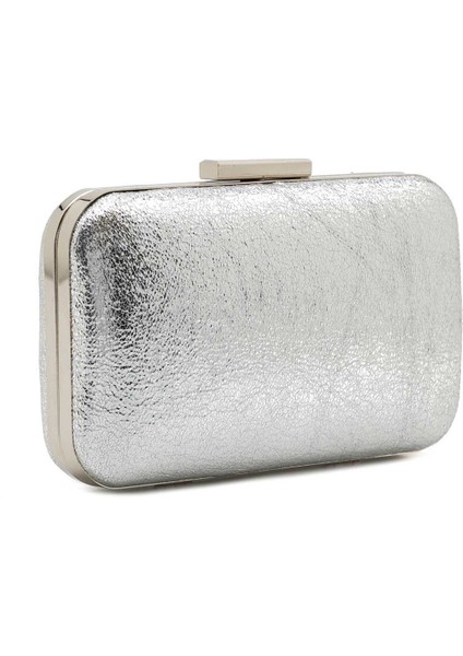 Biçanta Gümüş Gri Lame Renk Kristal Mat Deri Desenli Oval Metal Gümüş Kasalı Zincirli Kadın Abiye Çanta modelleri