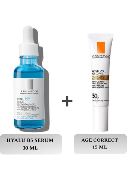 La Roche-Posay La Roche Posay Hyalu B5 Serum 30 ml + Anthelios Age Correct SPF50 Güneş Kremi 15 ml - Çantalı Set