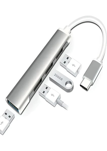 Ulu Bilgisayar Type-C To USB Hub 4 Port Çoklayıcı Macbook ile Uyumlu Çoğaltıcı Type C To USB Converter Hub-Yüksek Hızlı Veri Aktarımı USB 3.0