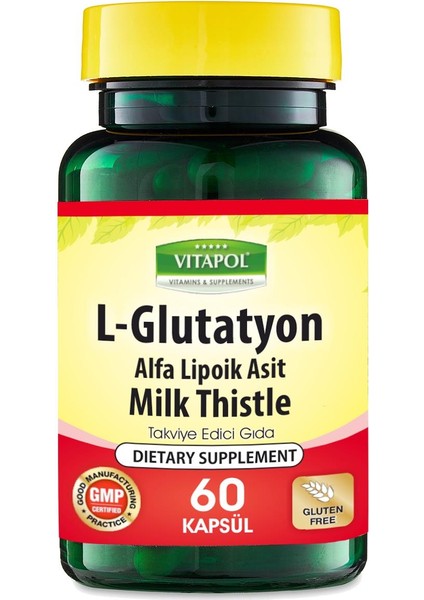 L-Glutathione 500 mg 60 Kapsül L-Glutatyon Milk Thistle Alpha Lipoic Acid