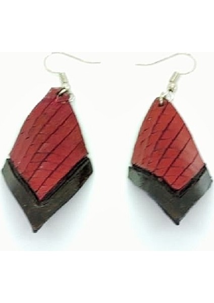 Hakiki Deri Vintage Tasarım Bordo Sallantılı Küpe modelleri