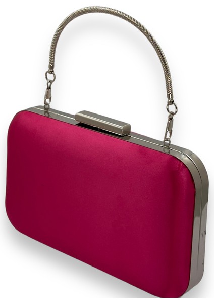 Fuşya Renk Saten Oval Gümüş Metal Kasalı Metal Saplı Kristal Swarovski Taşlı Kadın Abiye Çanta Kına Gelin Çantası Portföy Clutch Mezuniyet Çantası fiyatları