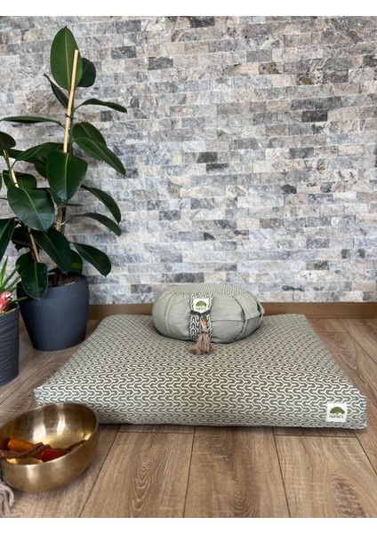 Lotus Meditasyon Minder Seti, Adaçayı Zafu Zabuton Yoga Minderi, Ortası Desenli