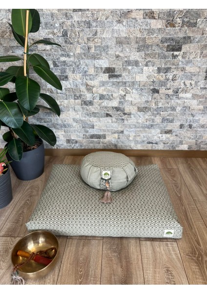 Lotus Meditasyon Minder Seti, Adaçayı Zafu Zabuton Yoga Minderi, Ortası Desenli