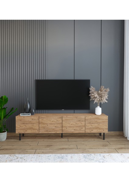 Subahome Minimalist Demir Ayaklı Ahşap Görünümlü Tv Ünitesi -Ideal Ebatlarla Modern Tasarım