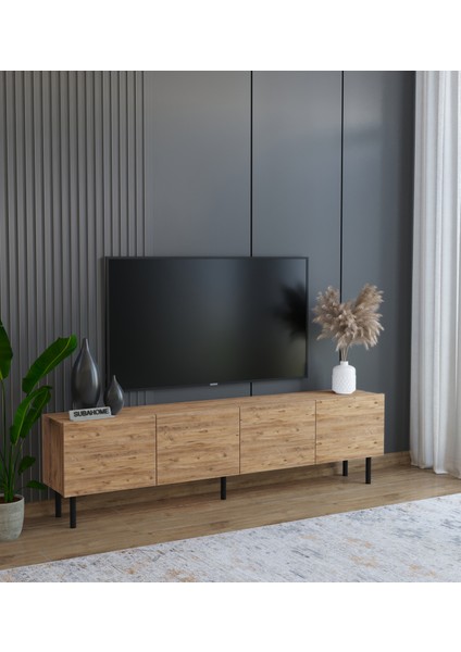 Subahome Minimalist Demir Ayaklı Ahşap Görünümlü Tv Ünitesi -Ideal Ebatlarla Modern Tasarım