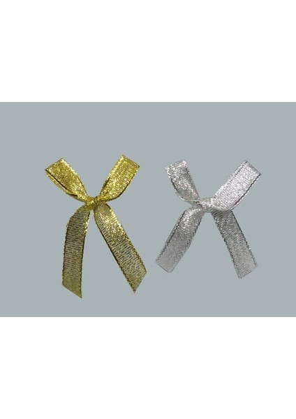 Gümüş Yaldızlı Saten Hazır Fiyonk 100 Adet