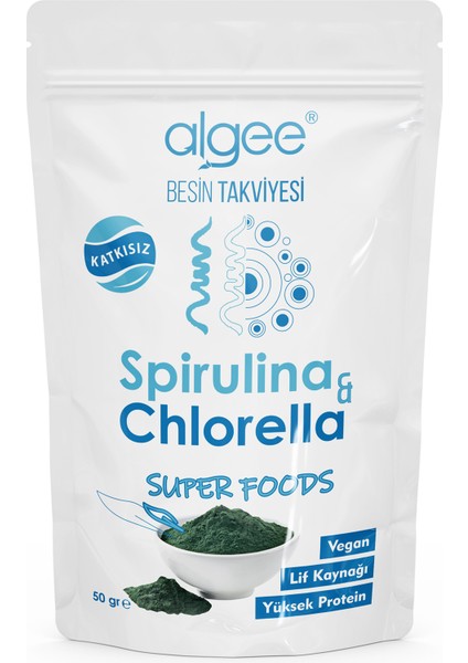 Spirulina & Chlorella Toz Katkısız 50 gr