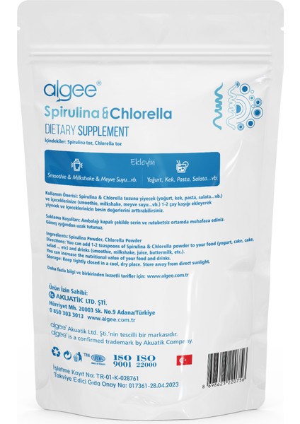 Spirulina & Chlorella Toz Katkısız 50 gr