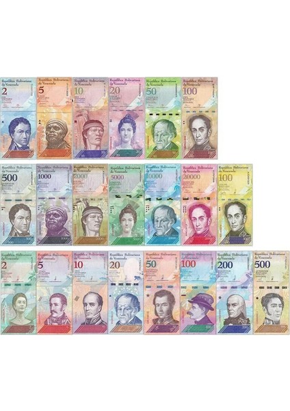 Venezuela 21 Farklı Tedavül Kağıt Yabancı Eski Kağıt Para Seti "çil"