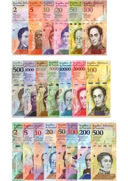 Venezuela 21 Farklı Tedavül Kağıt Yabancı Eski Kağıt Para Seti "çil"