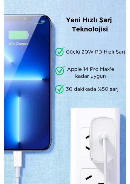 Apple iPhone 20W Hızlı Şarj Özellikli Usb-C Power Güç Adaptör ve Kablosu Iphone Şarj Adaptörü