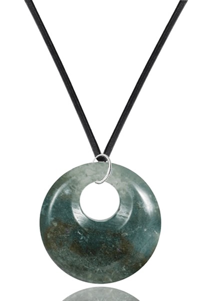 Deri Ipli Doğal Hint Akiği Taşı Kolye