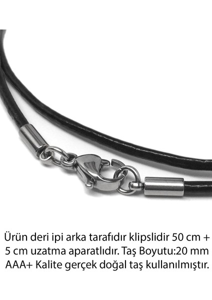 Deri Ipli Doğal Yeşim Taşı Kolye